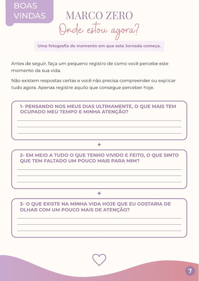 Página Marco zero: Onde estou agora?, com perguntas para escrever
